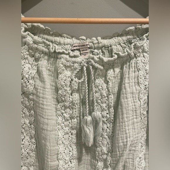 American Eagle Outfitters 100% Cotton Mint Green Peasant Crop Top-Size Small - Picture 4 of 7